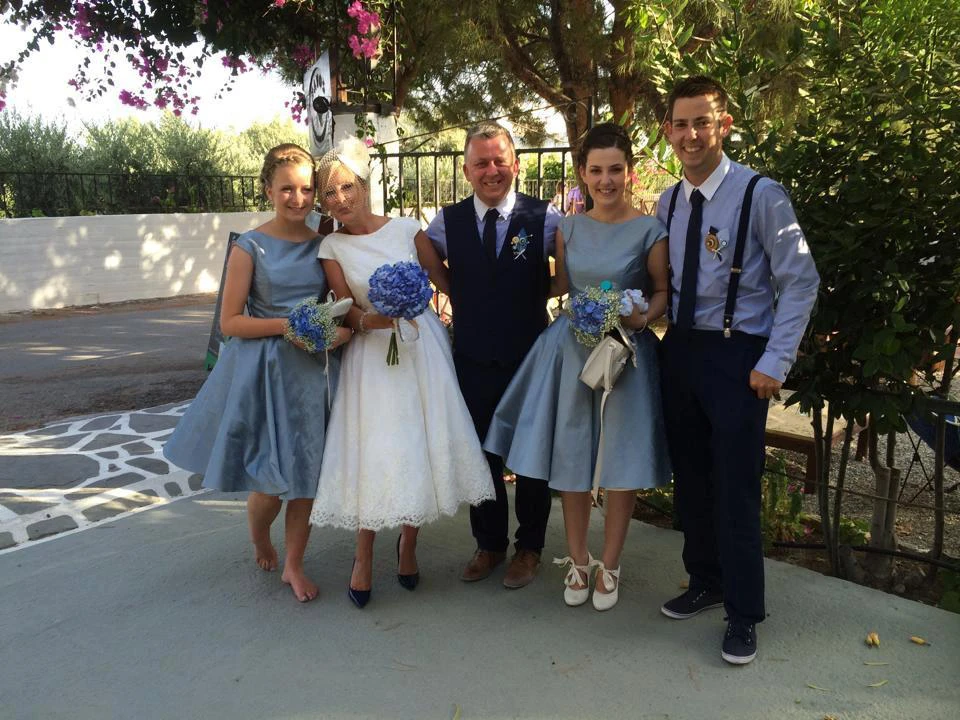 Cap Sleeve Jewel Neck A-Line Pleated Rose Lace Tea Length Wedding Dress