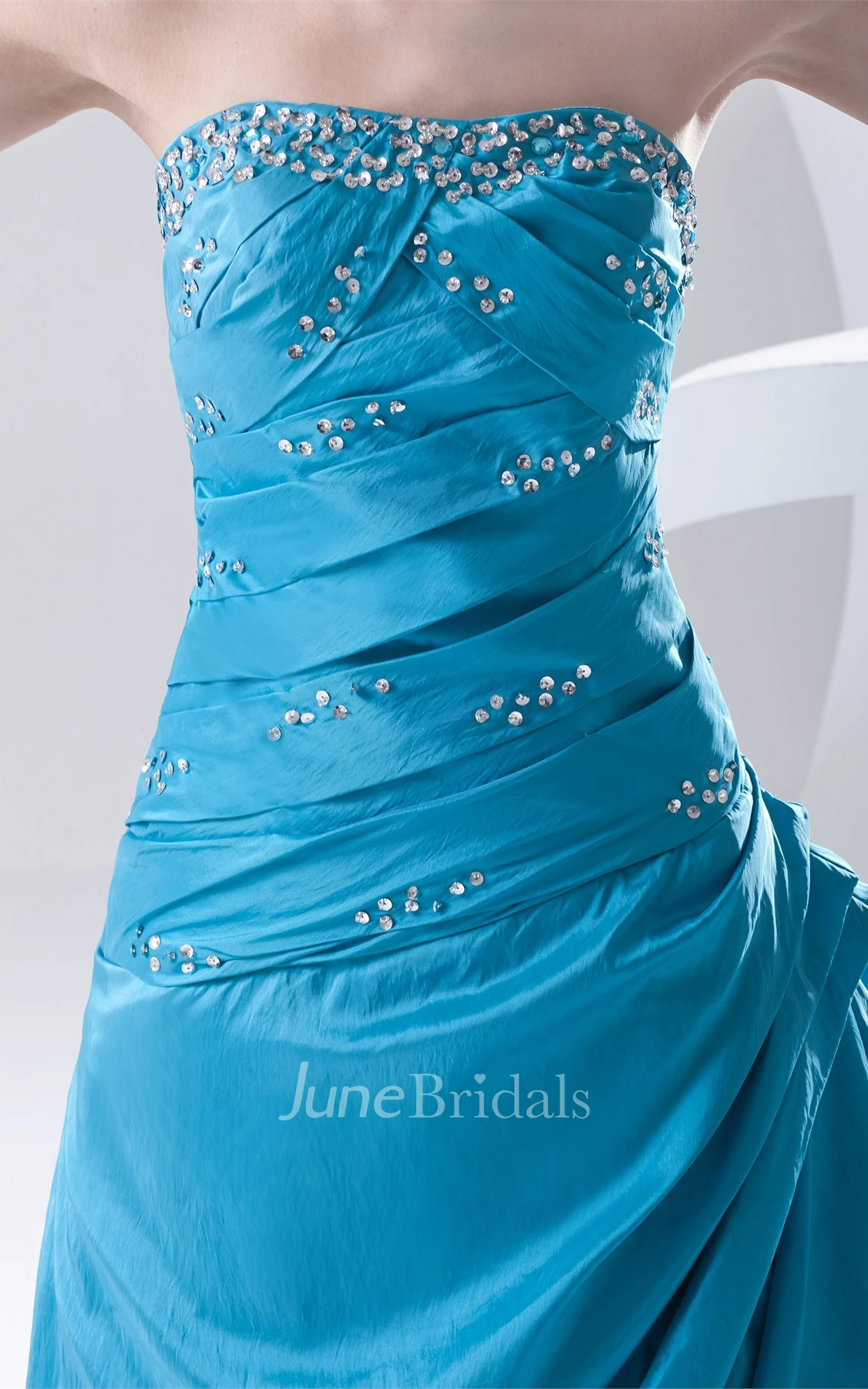 Strapless Pick-Up Taffeta Gown with Beading and Ruching