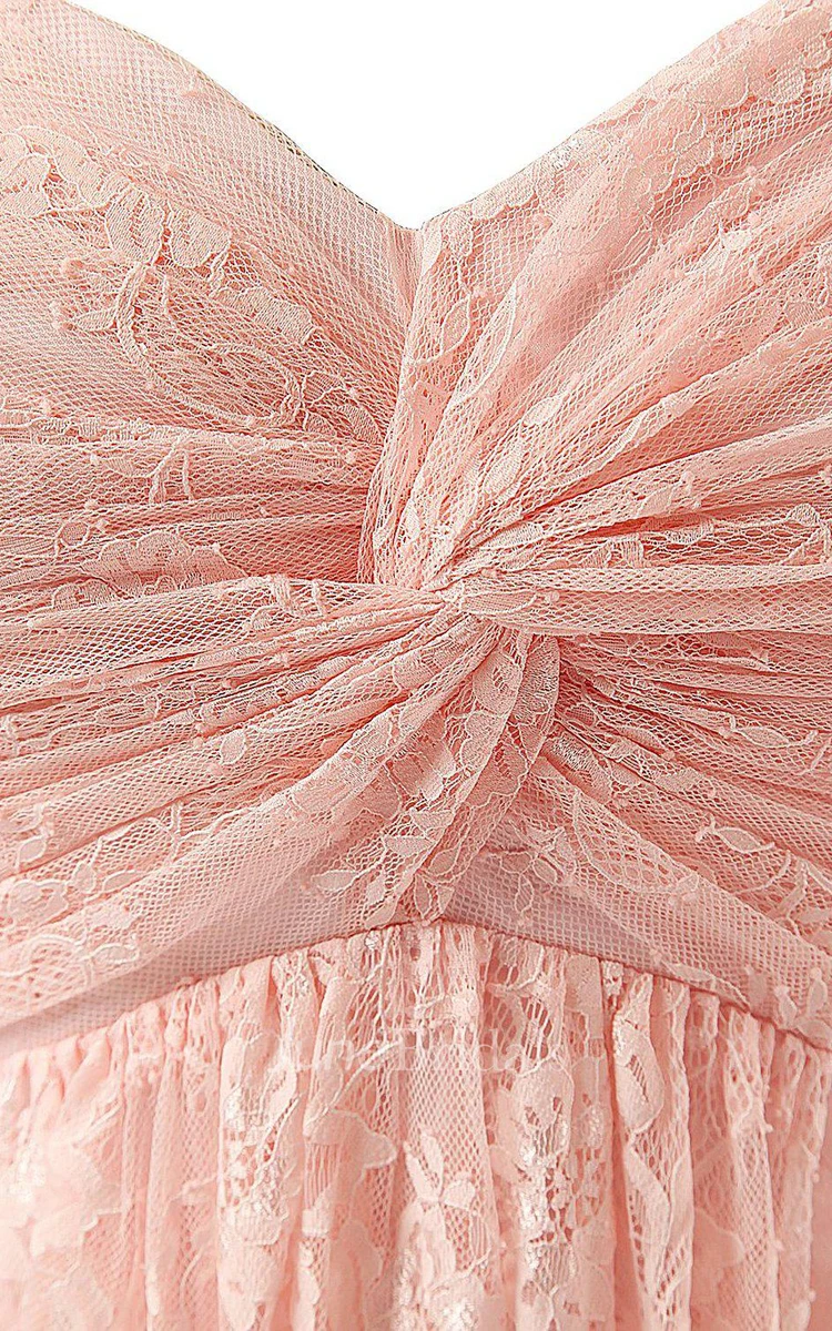 Sweetheart Long Ruched Dress With Lace Bodice