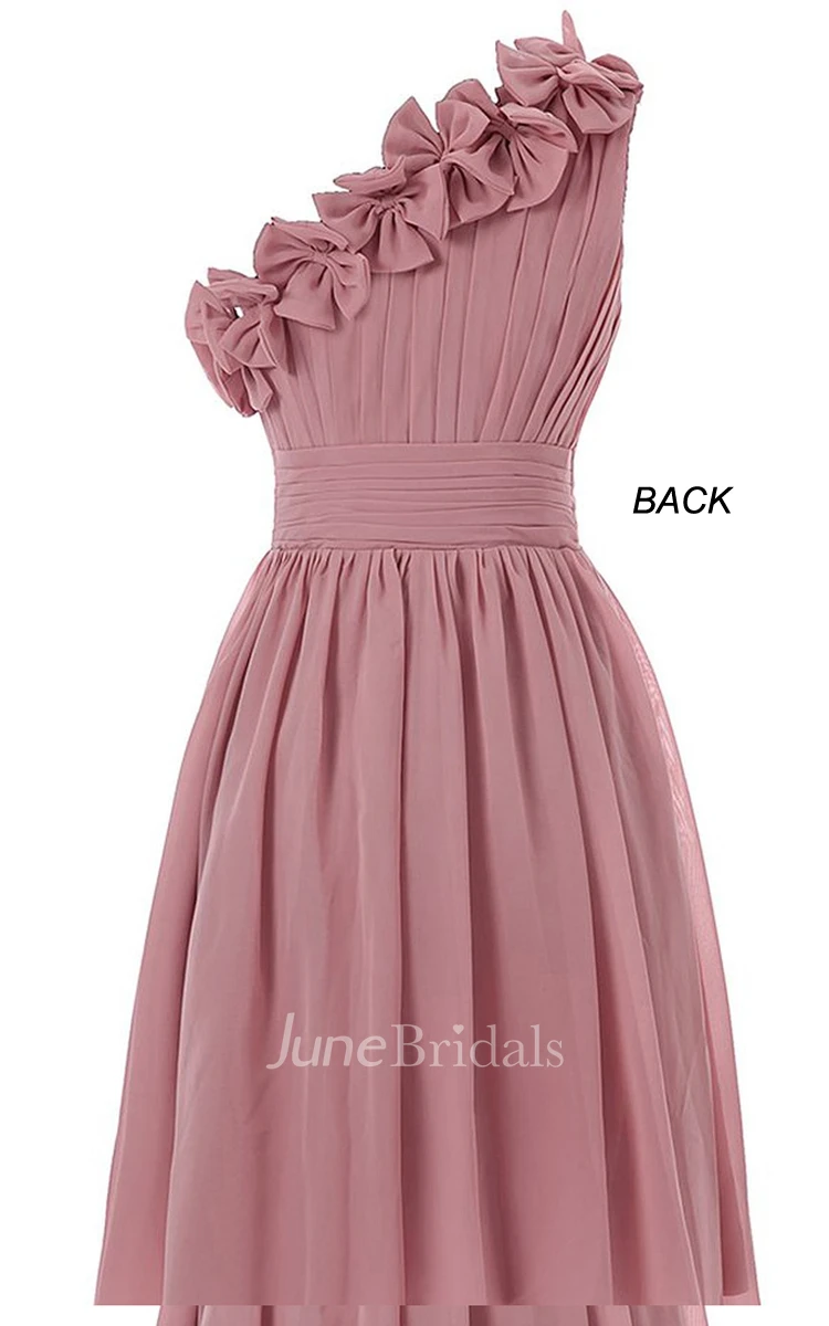 One-shoulder A-line Chiffon Dress With 3D Flowers