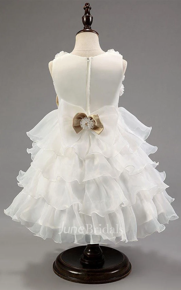Sleeveless Scoop Neck Flower Bodice Organza Toddler Dress