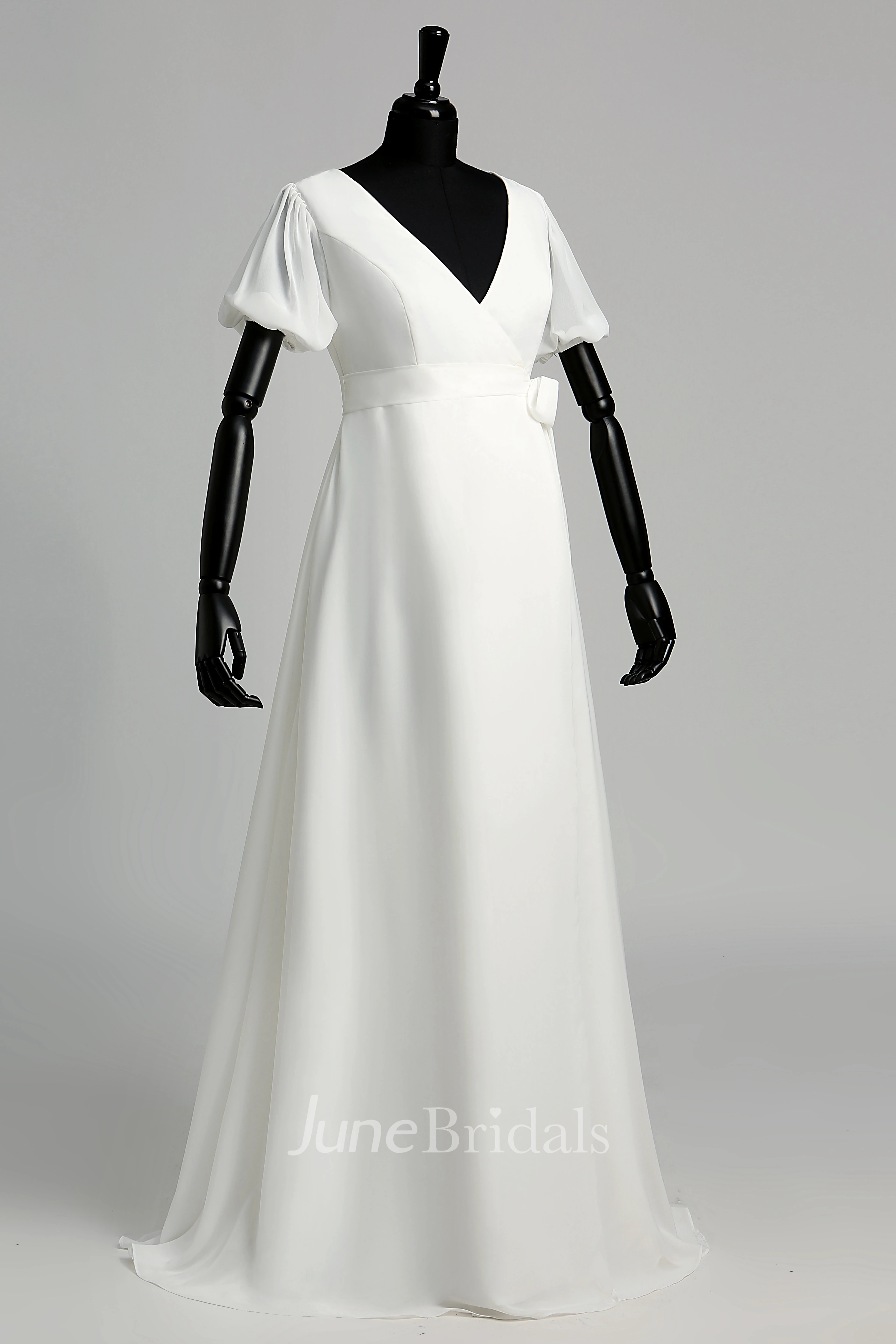 Puf Style Sleeve V-neck Long Chiffon Maternity Wedding Dress