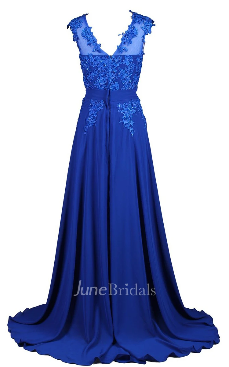 Strapless Sweep Train With Lace Appliques and Belt