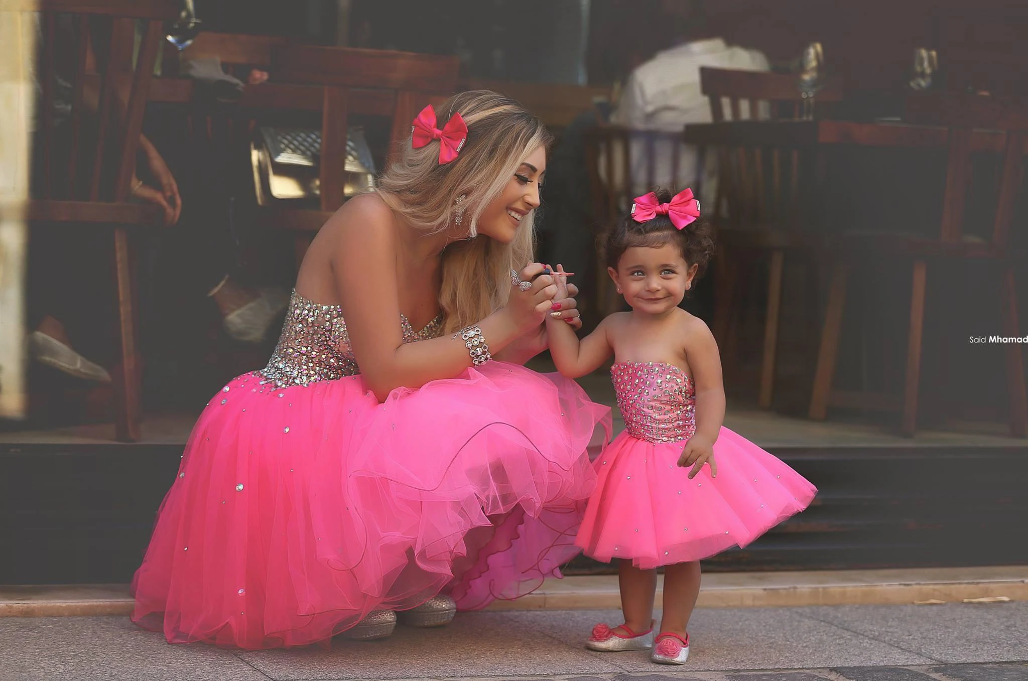 Glamorous Sequins Tulle Short Mother and Daughter Dress Sweetheart