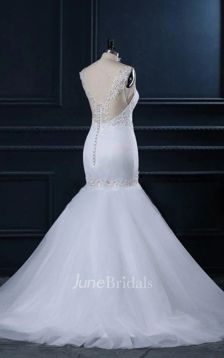 Mermaid Sweetheart Lace Satin Weddig Dress With Beading