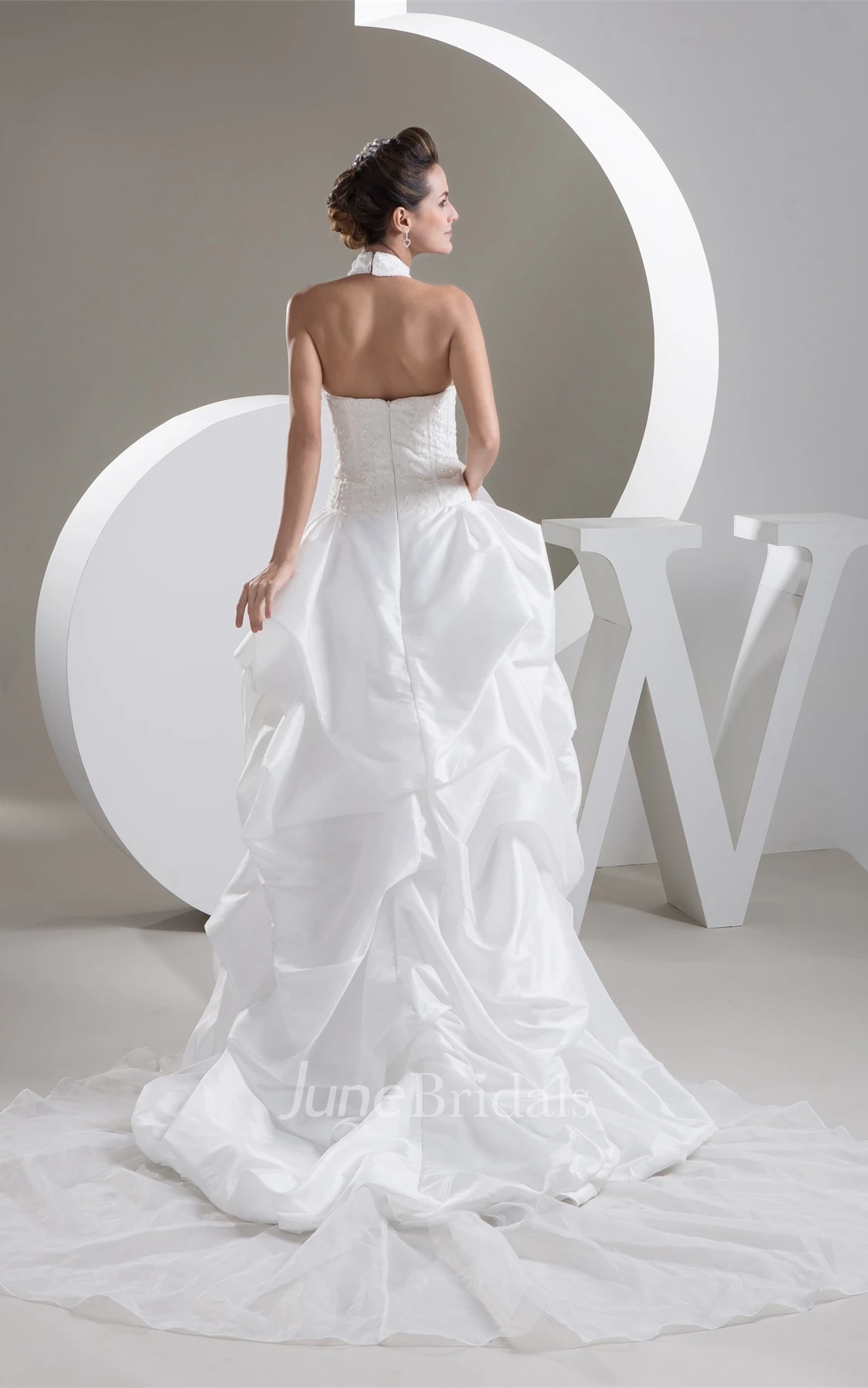 High-Neck Sleeveless Pick-Up High-Low Dress with Keyhole and Flower