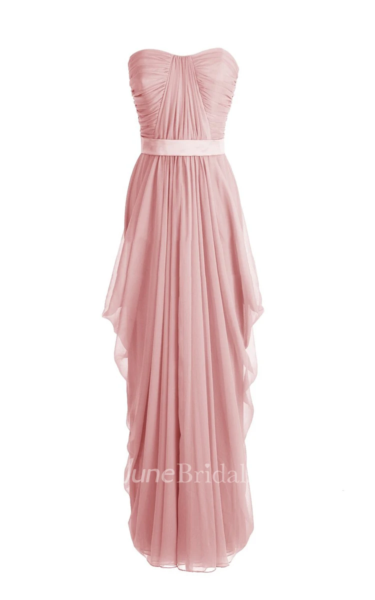Chic Asymmetrical Ruched A-line Gown With Satin Band
