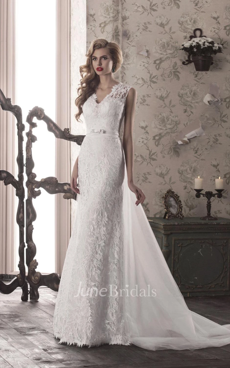 Tulle Lace Dress With Bow Split Front Split Corset Back