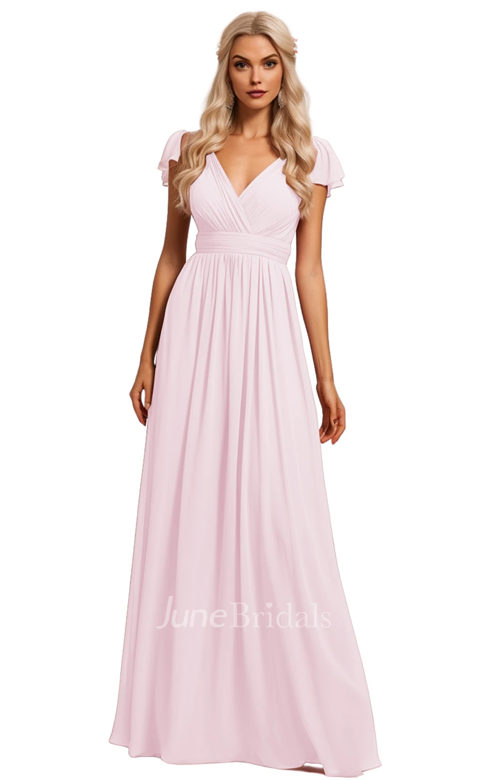 Bohemian A-Line V-neck Chiffon Bridesmaid Dress with Deep-V Back