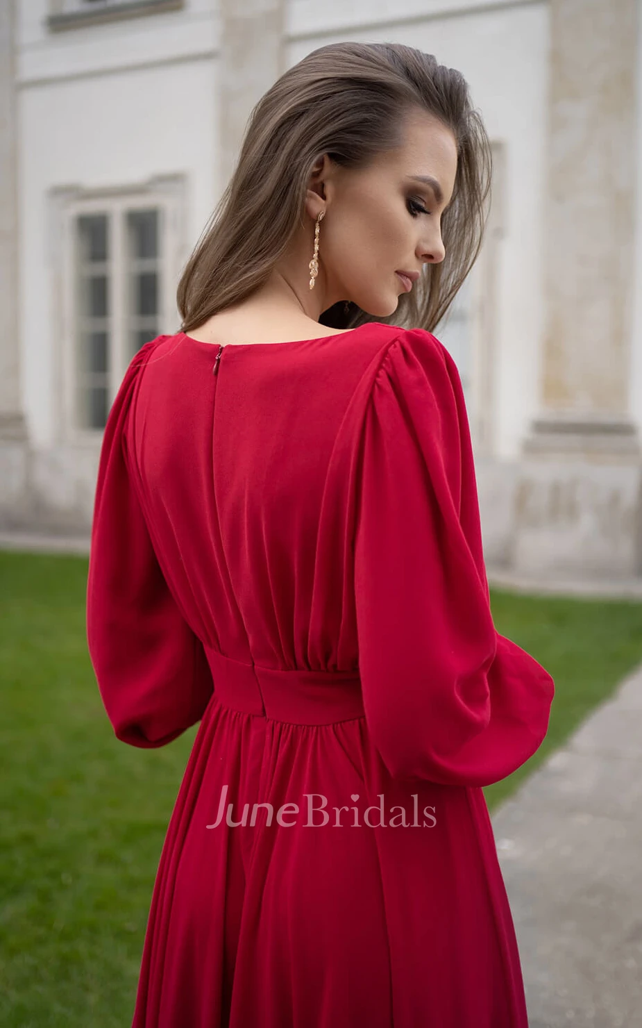 Romantic A-Line V-neck Floor-length Chiffon Prom Dress