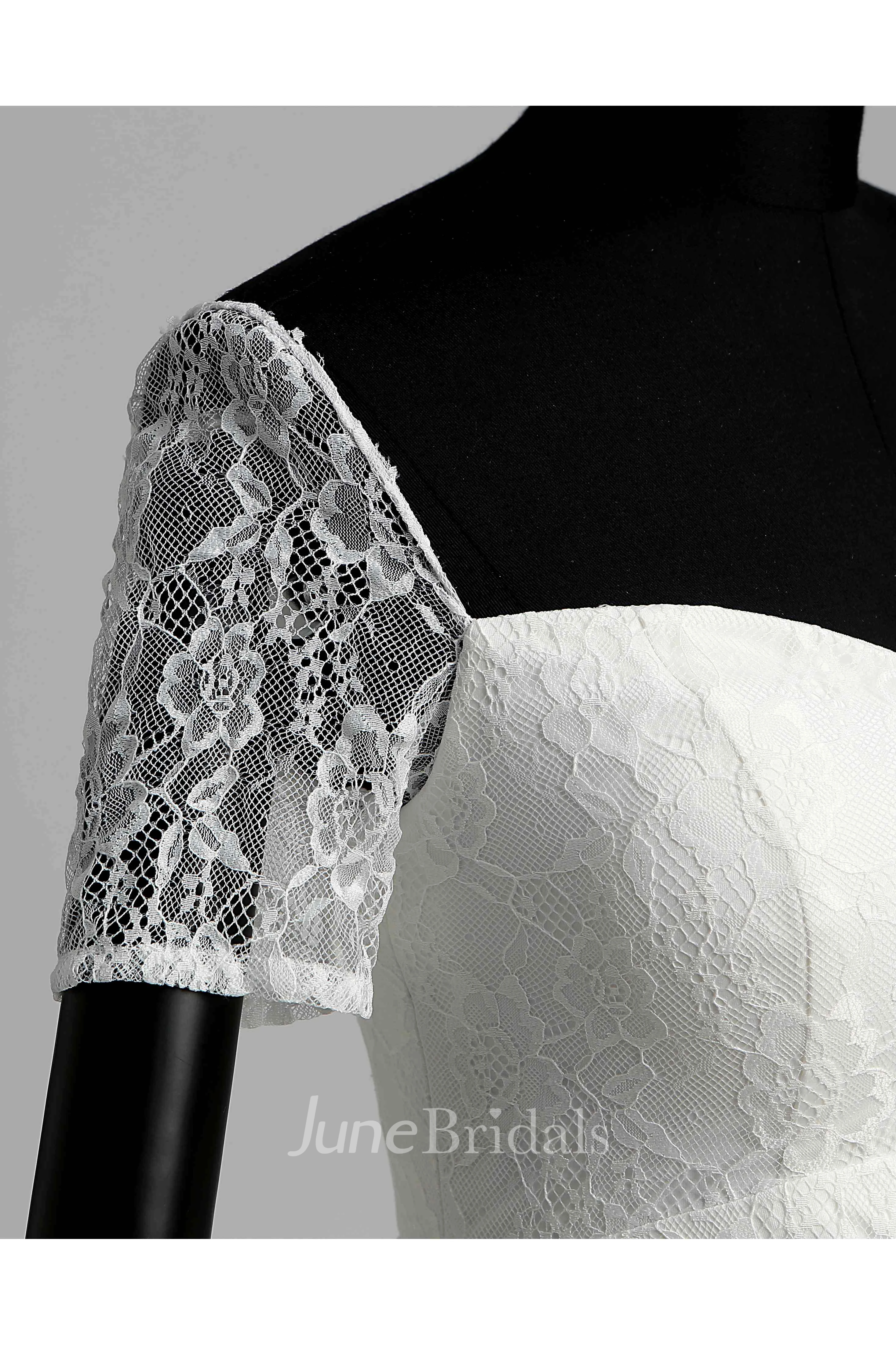 Floor-length Mermaid Off-the-shoulder Illusion Short Sleeve Lace Maternity Weeding Dress