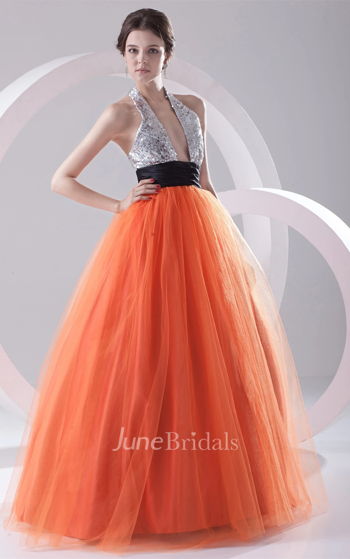 Chic Sleeveless A-Line Ball Gown with Sequined Top