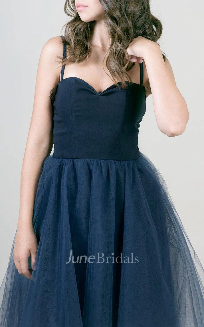 Tea-length Sweetheart Sleeveless Sleeve Tulle Dress