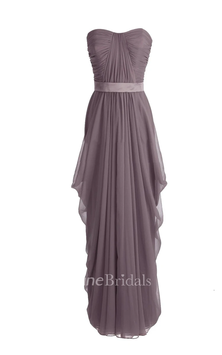 Chic Asymmetrical Ruched A-line Gown With Satin Band
