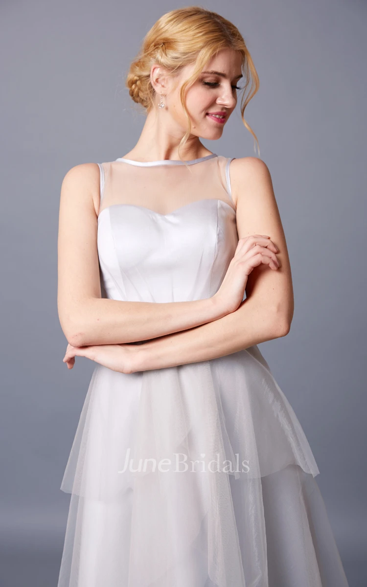 Brilliant Strapless Bateau Neck Layered Long Tulle Dress With Keyhole