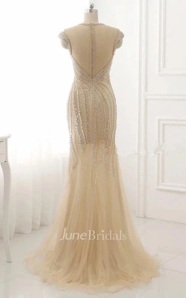 Mermaid Cap Sleeve Tulle Dress With Sequins