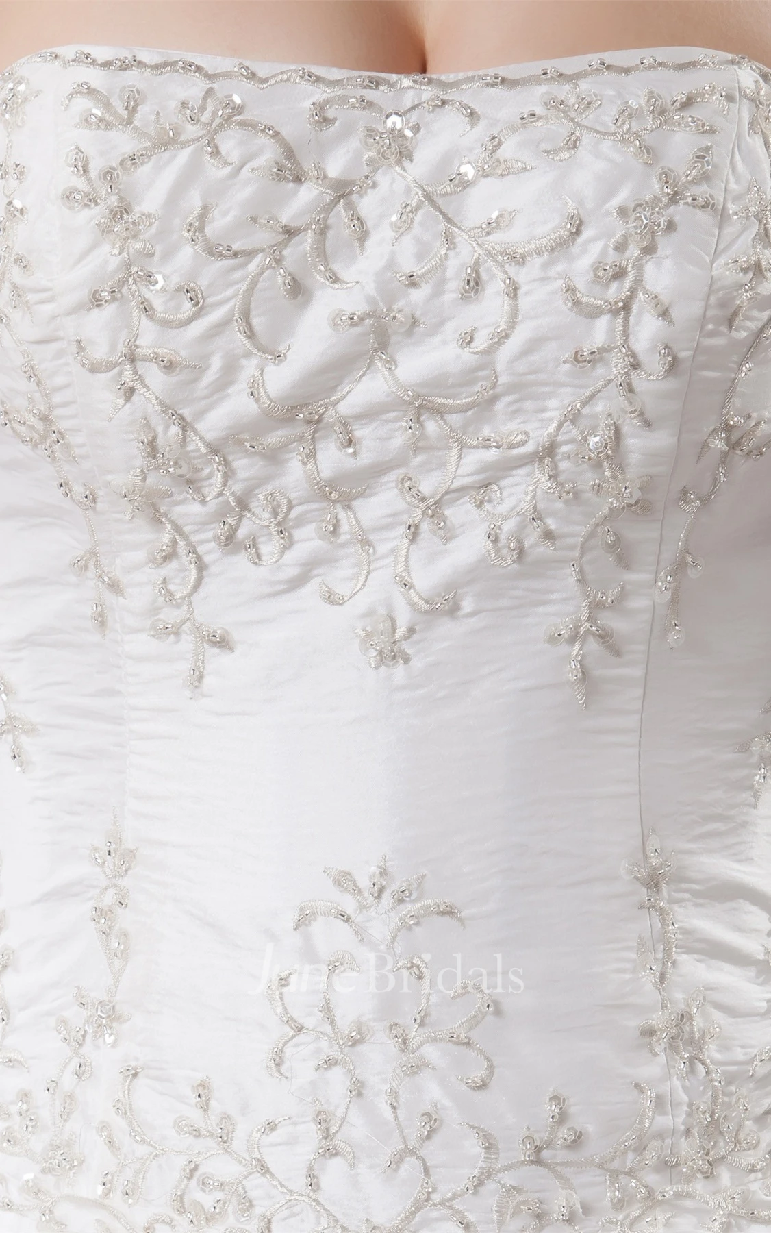 Strapless Embroidered Ball Gown with Ruching and Beading