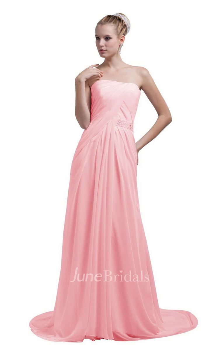 Train Strapless Chiffon A-line Gown With Beaded Band
