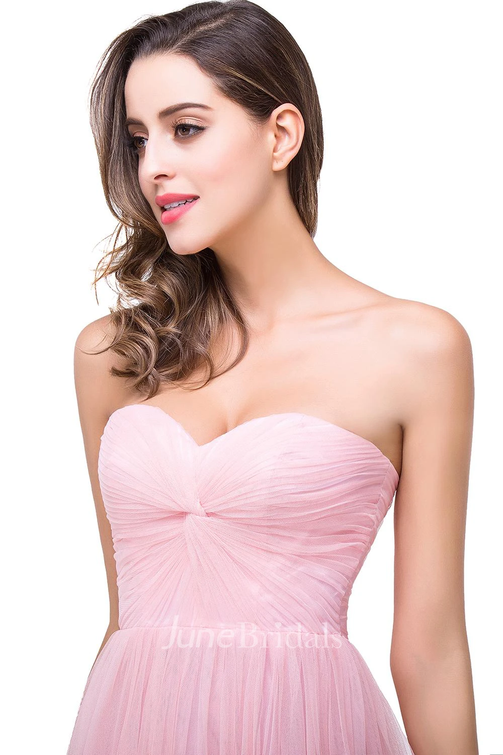 Elegant Sweetheart Pink Bridesmaid Dress Ruched Long Prom Gown