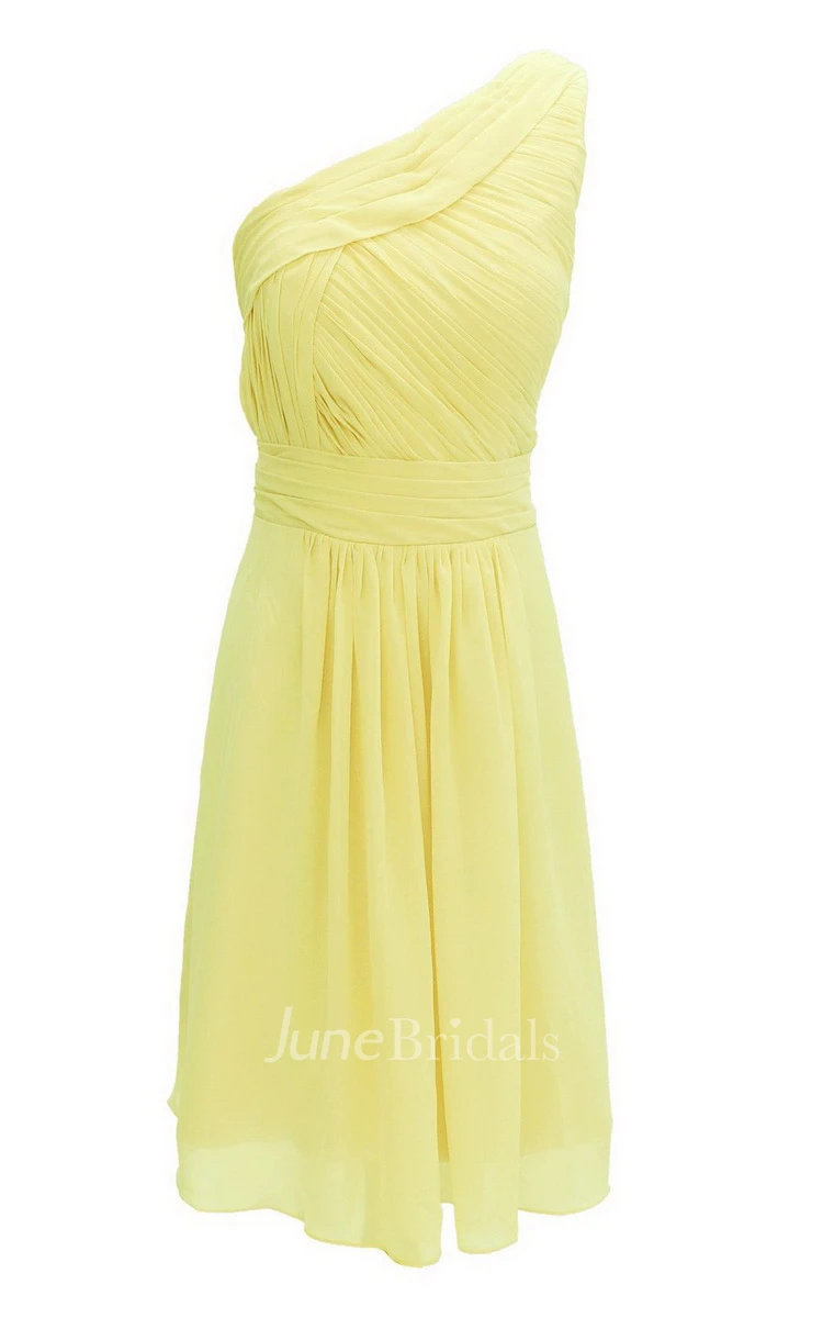 One-shoulder Ruched Chiffon A-line Short Dress With Band
