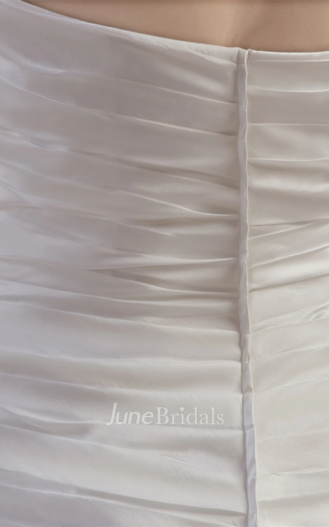 Sleeveless Ruched Pick-Up Gown with Appliques and Single Strap