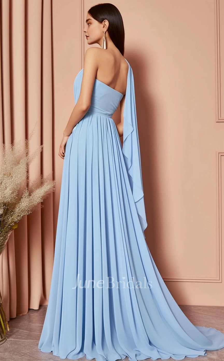 Chiffon Sleeveless 2026 A-Line Bridesmaid Dress with Split Front Floor-length Sweep Train One-shoulder Casual Sexy 