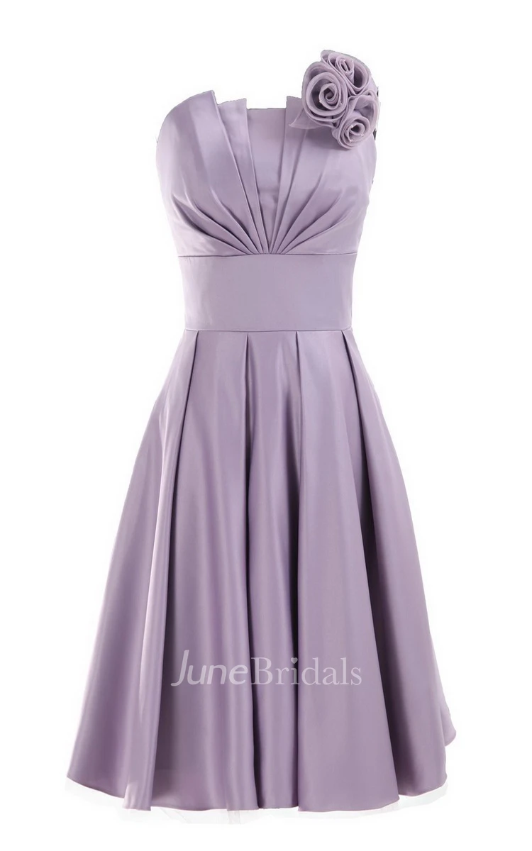 Strapless A-line Short Ruffled Dress With Flower