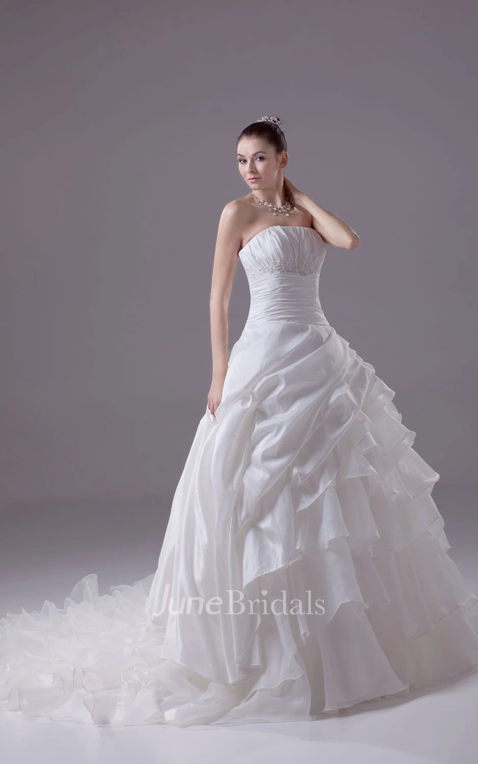 Exquisite Strapless A-Line Gown With Ruching and Tiers
