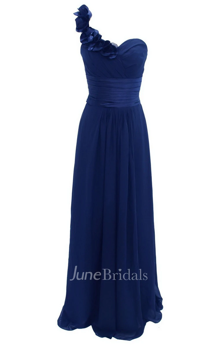 One-shoulder Empire Long Gown With Floral Neckline