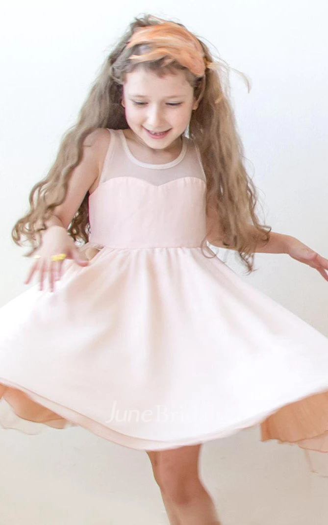 Strapped Tulle Dress With Scoop Neck and Pleats