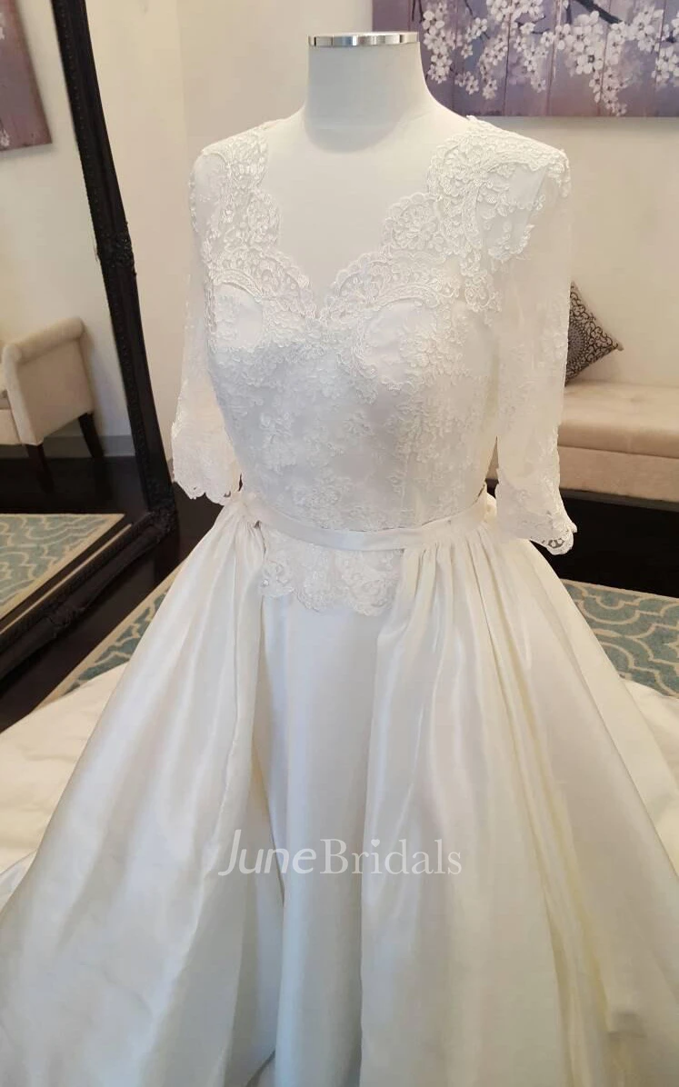 Elegant Satin Lace With Detachable Ball Gown Dress