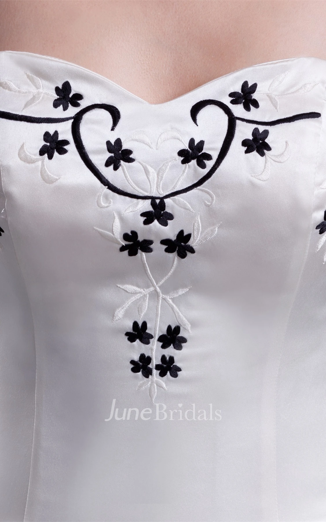 Strapless Satin Pleated Ball Gown with Embroideries