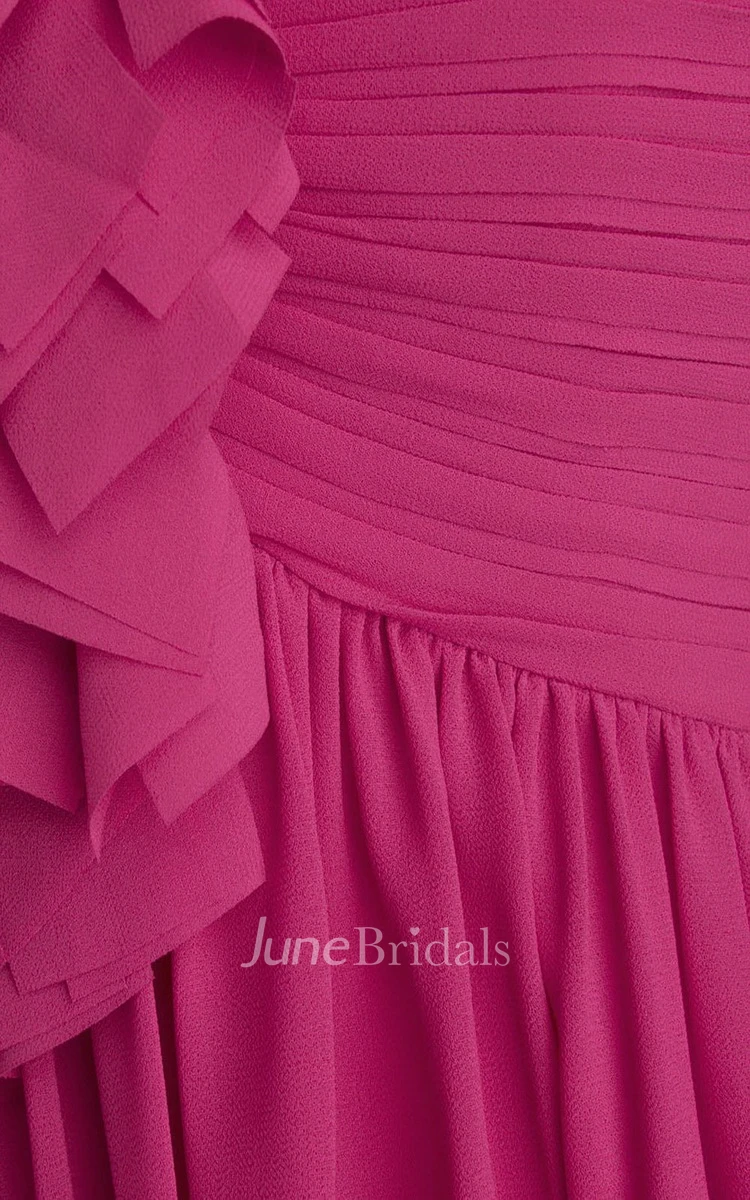 Petal One-shoulder Ruched Short Dress With Zipper Back