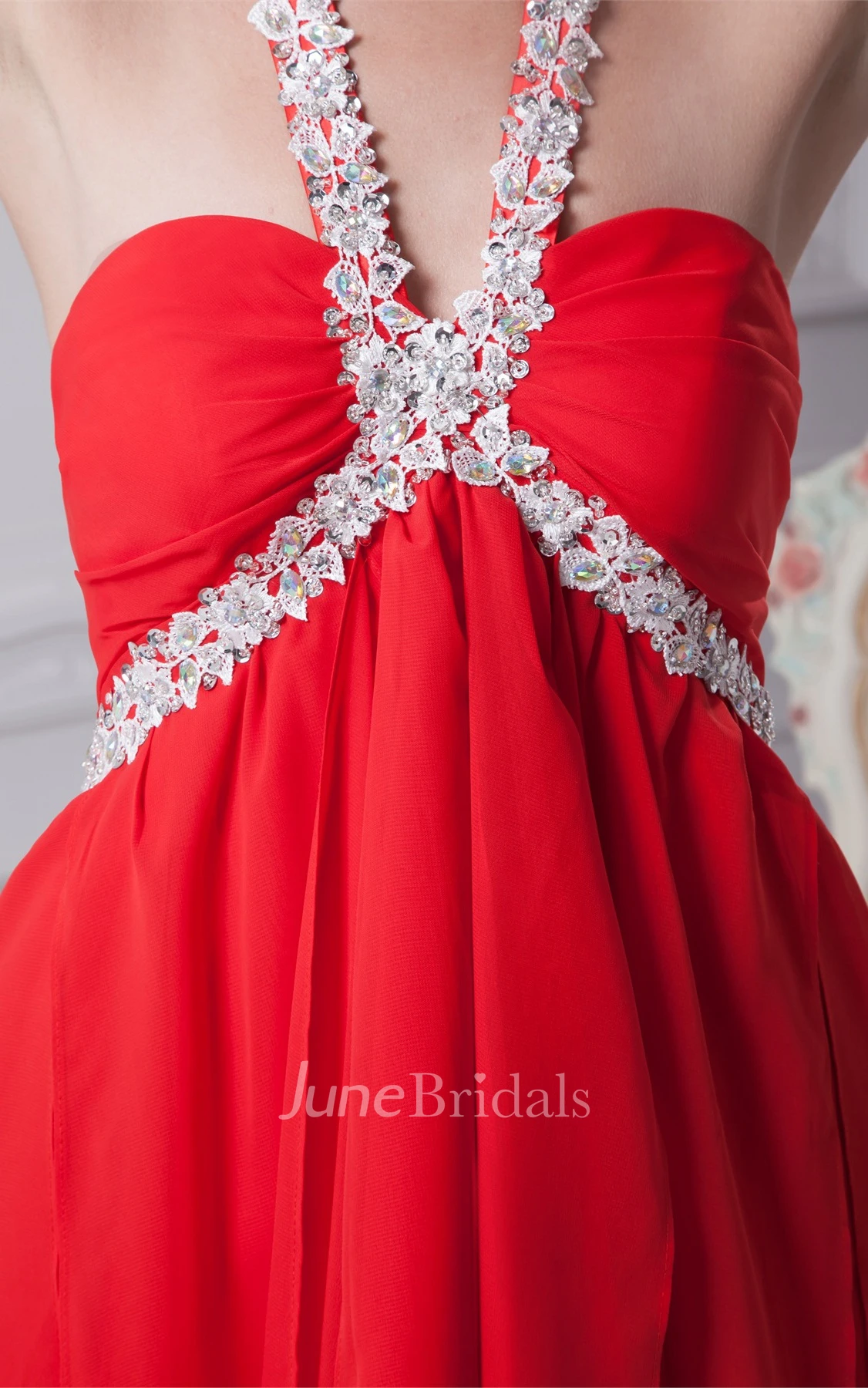 Sweetheart Empire Chiffon Midi Dress with Gemmed Halter