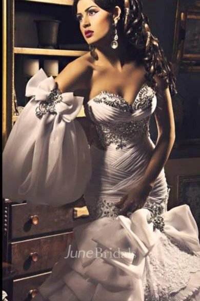 New Sexy Sweetheart Wedding Dresses Organza Mermaid Bling Evening Gowns