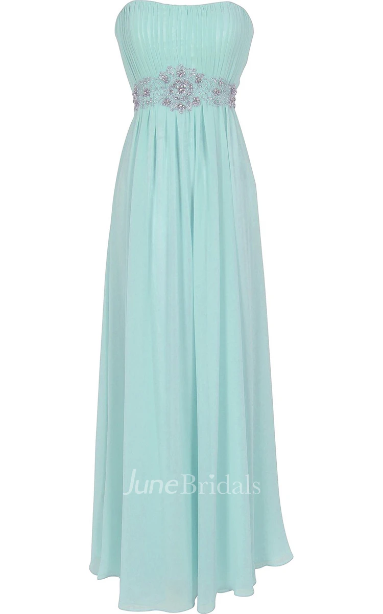 Strapless Ruffle Chiffon Dress With Beading