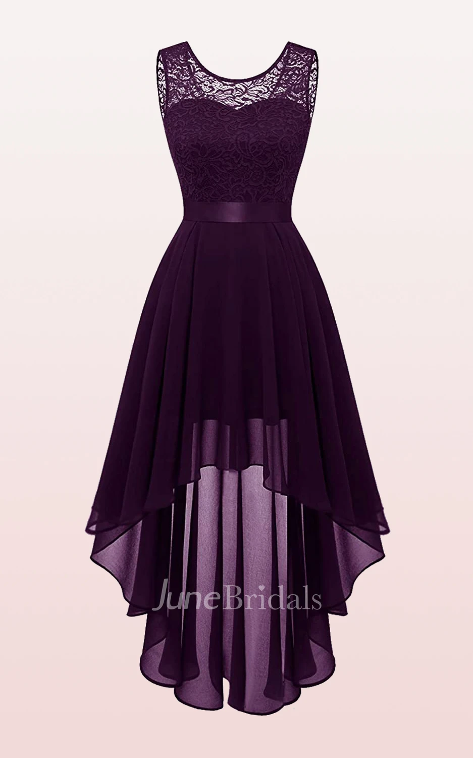 Informal A Line High Low Bateau Chiffon Sleeveless Bridesmaid Dress