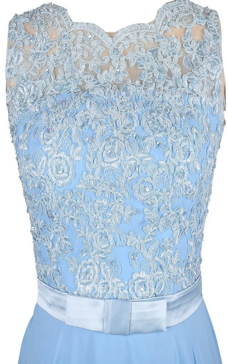 Sleeveless High-neck Long Dress With Floral Bodice