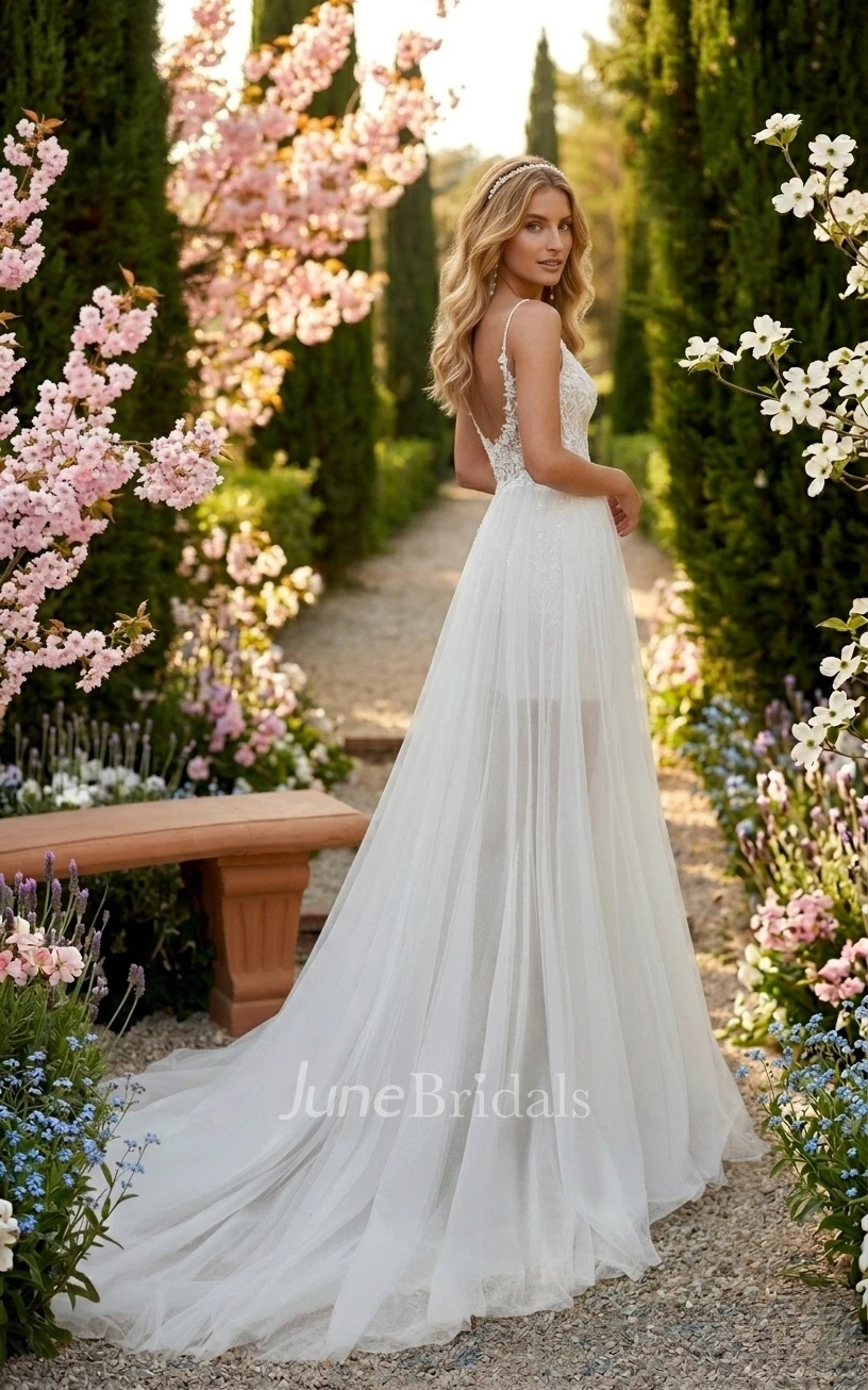 Elegant Adorable Two Piece A-Line Floral Spring Wedding Dress Ethereal Mini Bridal Gown with Detachable Train