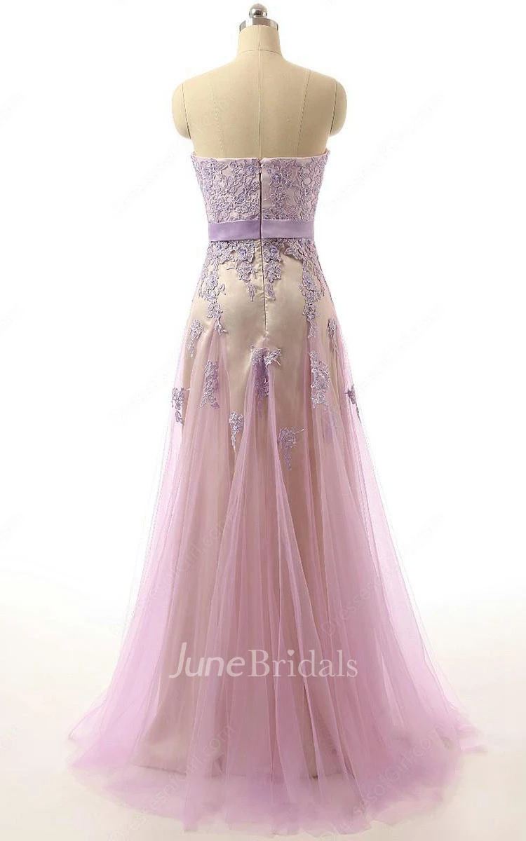 Sweetheart A-line Long Tulle Dress with Lace Appliques