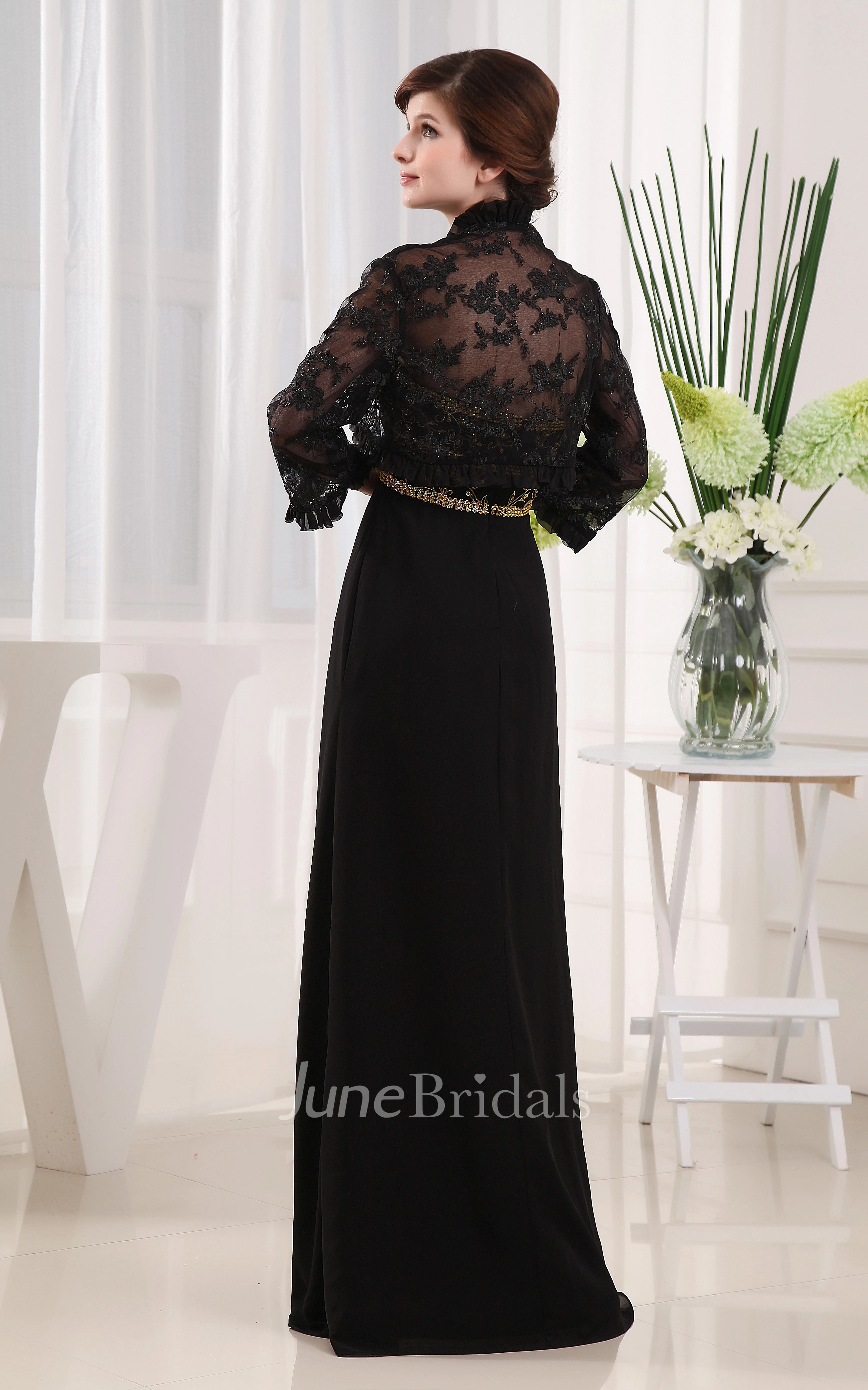 Refined Strapless Sheath Dress With Beading and Bolero