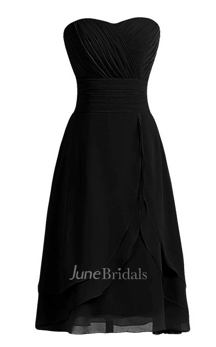 Strapless Layered Chiffon Dress With Zipper Back