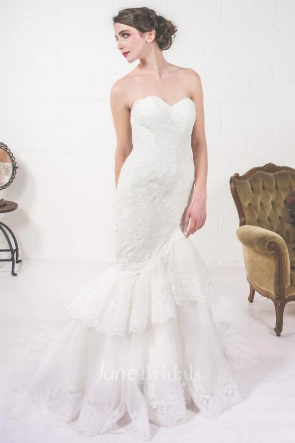 Mermaid Straps Tulle Organza Satin Sash Ribbon Lace Ruffles Zipper Wedding Dress