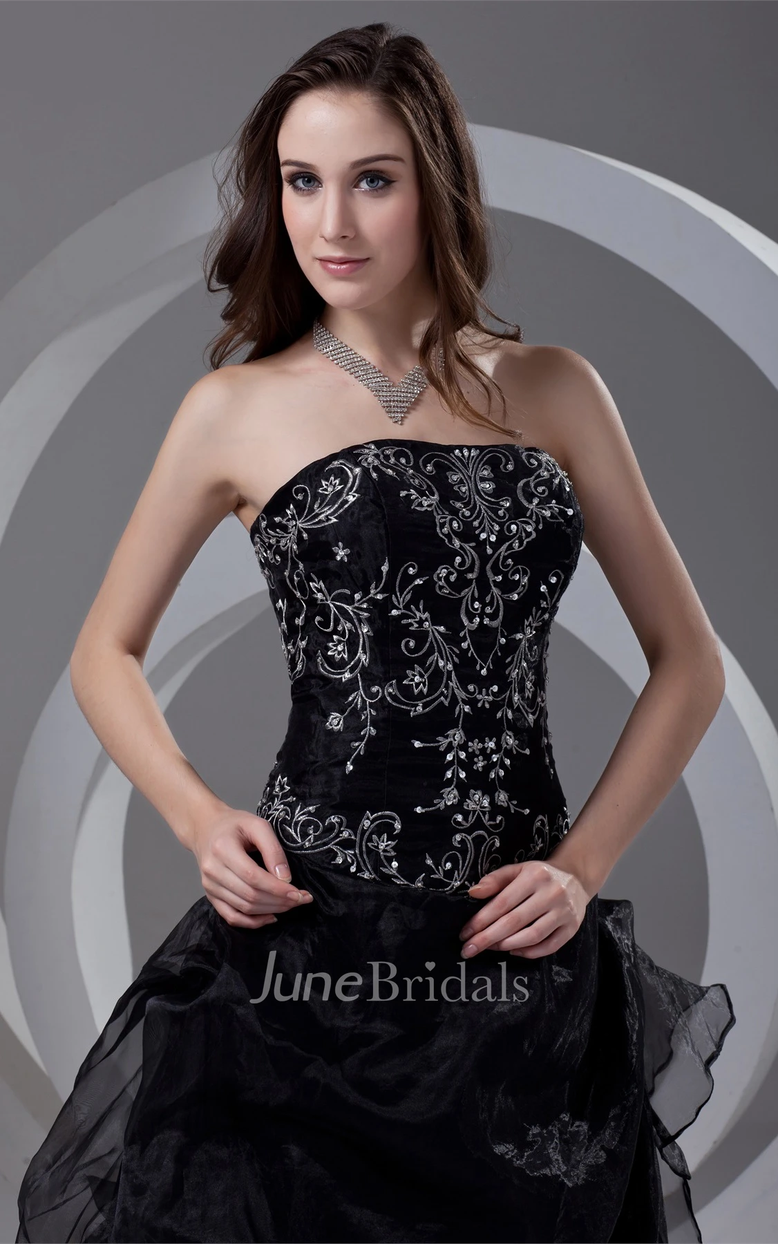 strapless pick-up ball embroidered gown with corset back