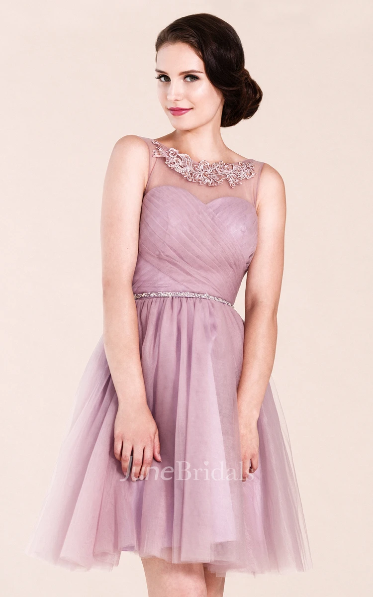 A-line High Neck  Short Tulle Bridesmaid Dress