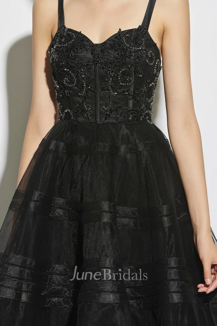 Cute Tea-length Straps Vintage A-line Boned Dress With Sweetheart Neckline And Beading