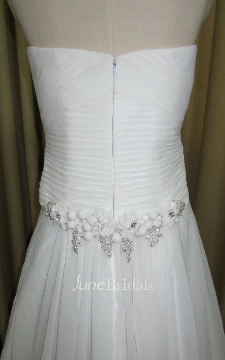 A-Line Chiffon Satin Dress With Pleats Beading Appliques Flower