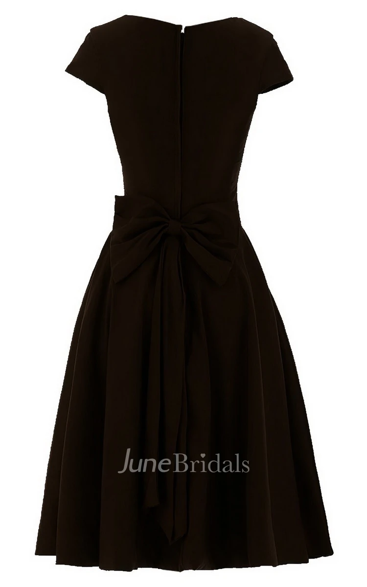 Scoop-neck Short-sleeve Fuffle A-line Bridal Dress