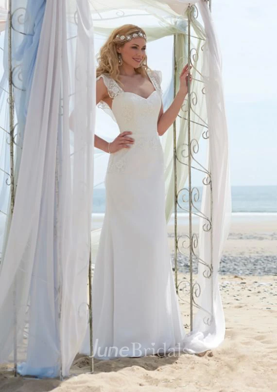 Romantic Cap Sleeve White Wedding Dress Zipper Button Back