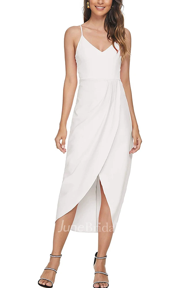 Bodycon V-neck Chiffon Cocktail Dress With Draping and Split Front